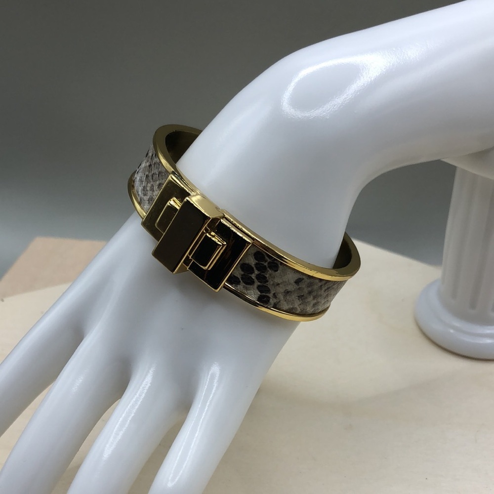 Bcbgmaxazria Gold Tone Snakeskin Texture Inlay Bangle Clamp Bracelet-Trendy
